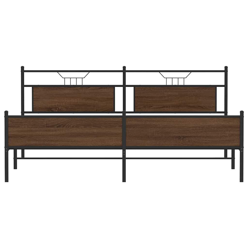 Sengeramme i metall uten madrass brun eik 193x201 cm