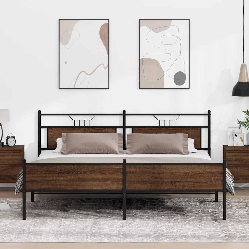 Sengeramme i metall uten madrass brun eik 200x200 cm
