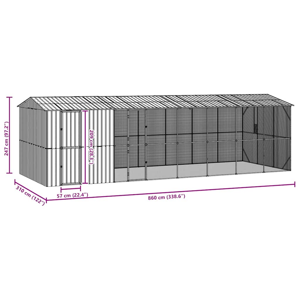 Fuglebur Antrasitt 860 x 310 x 247 cm Galvanisert Stål vidaXL