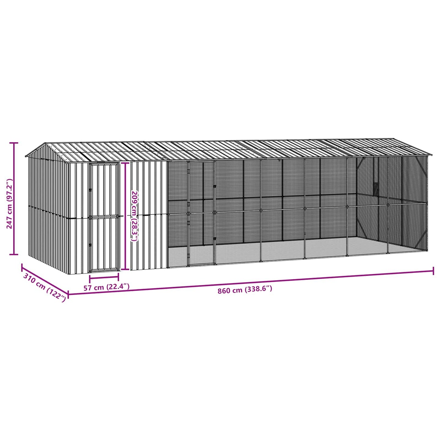 Fuglebur Antrasitt 860 x 310 x 247 cm Galvanisert Stål vidaXL
