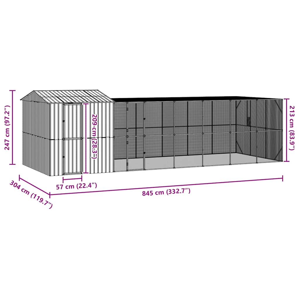 Fuglebur Antrasitt 845 x 304 x 247 cm Galvanisert Stål vidaXL