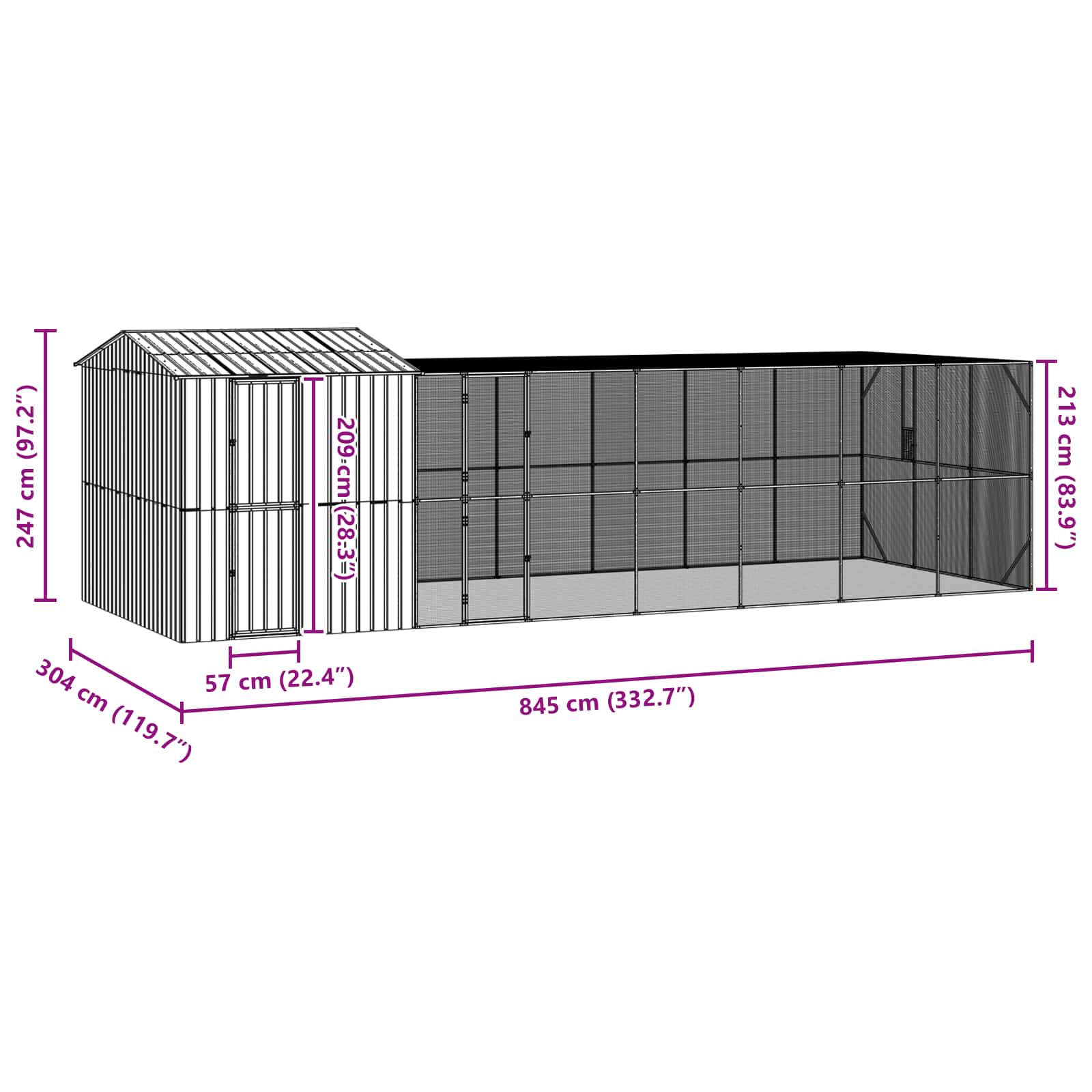 Fuglebur Antrasitt 845 x 304 x 247 cm Galvanisert Stål vidaXL