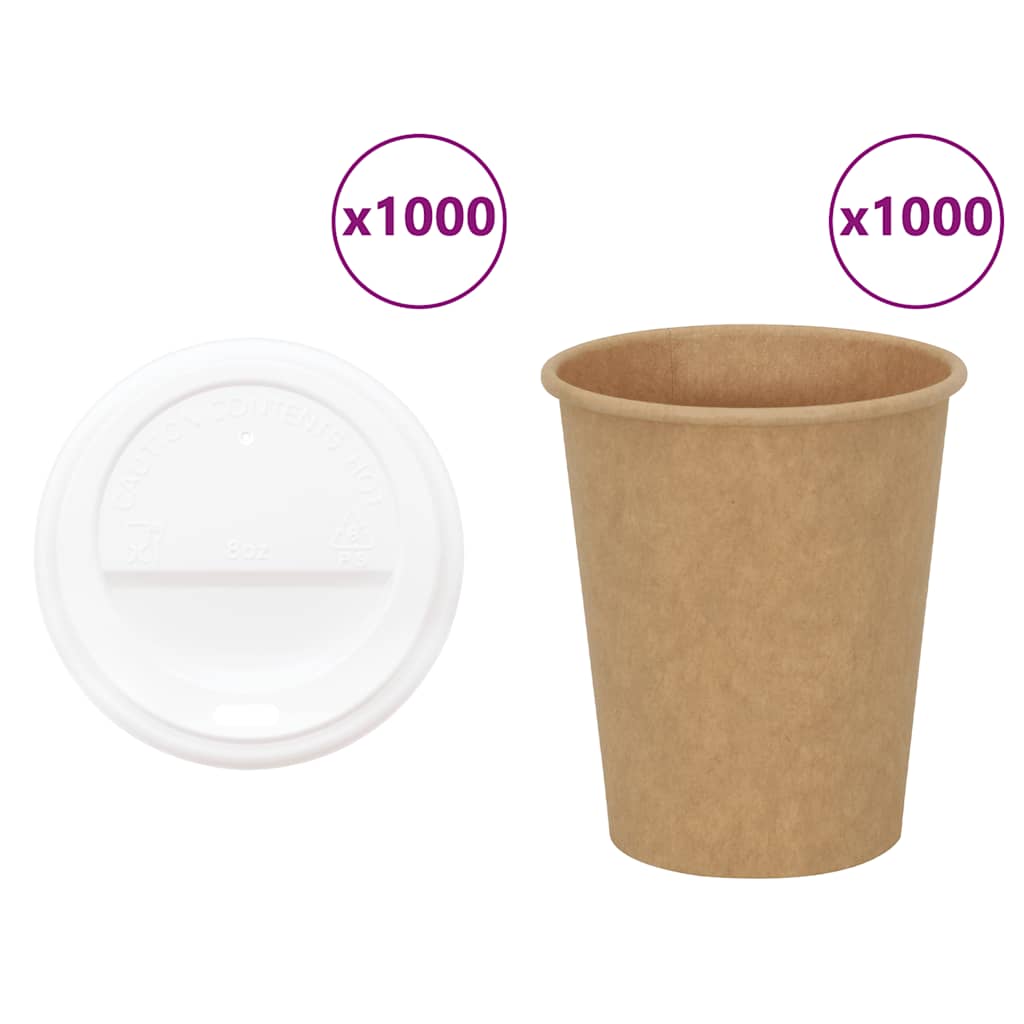 Papir kaffekopper med lokk 1000 stk 8oz 200 ml vidaXL