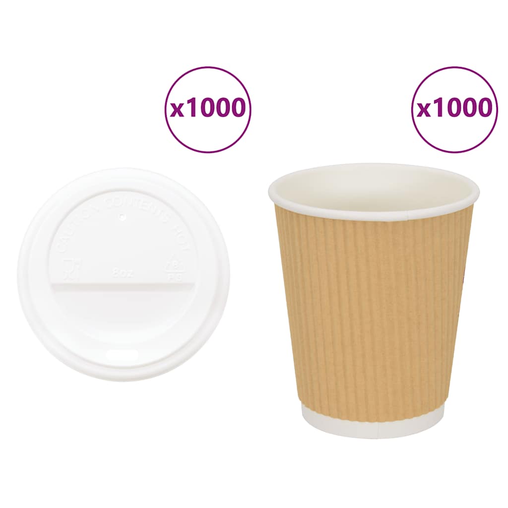 Papir kaffekopper med lokk 1000 stk 8oz 200 ml vidaXL