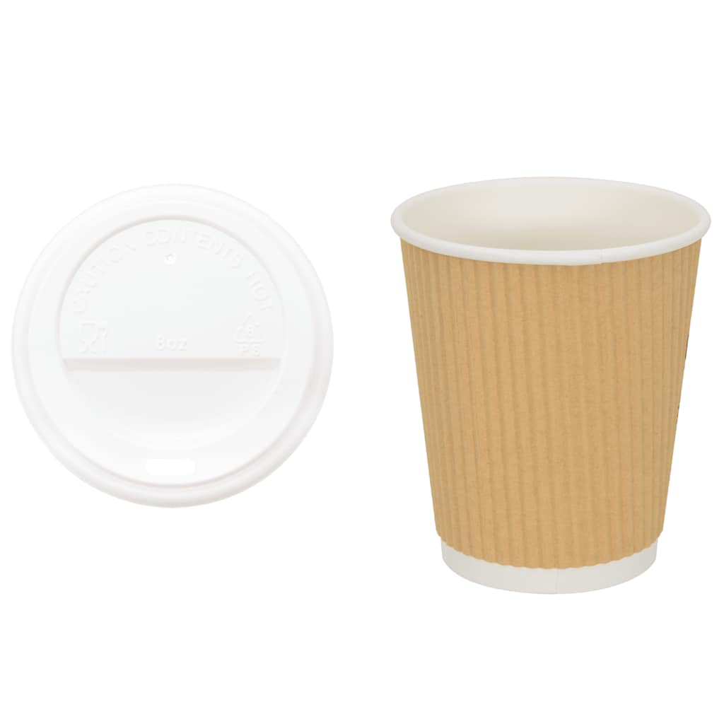 Papir kaffekopper med lokk 1000 stk 8oz 200 ml vidaXL