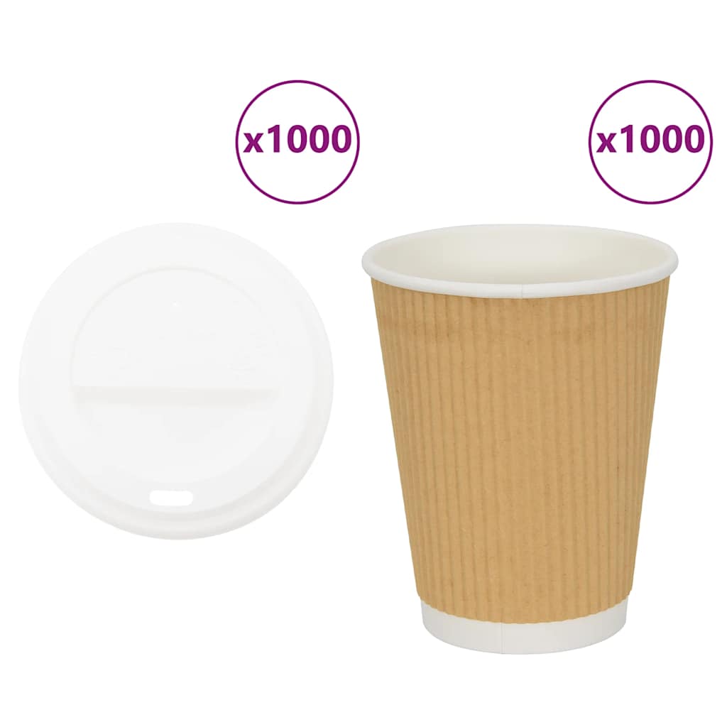Papir kaffekopper med lokk 1000 stk 12oz 300 ml vidaXL