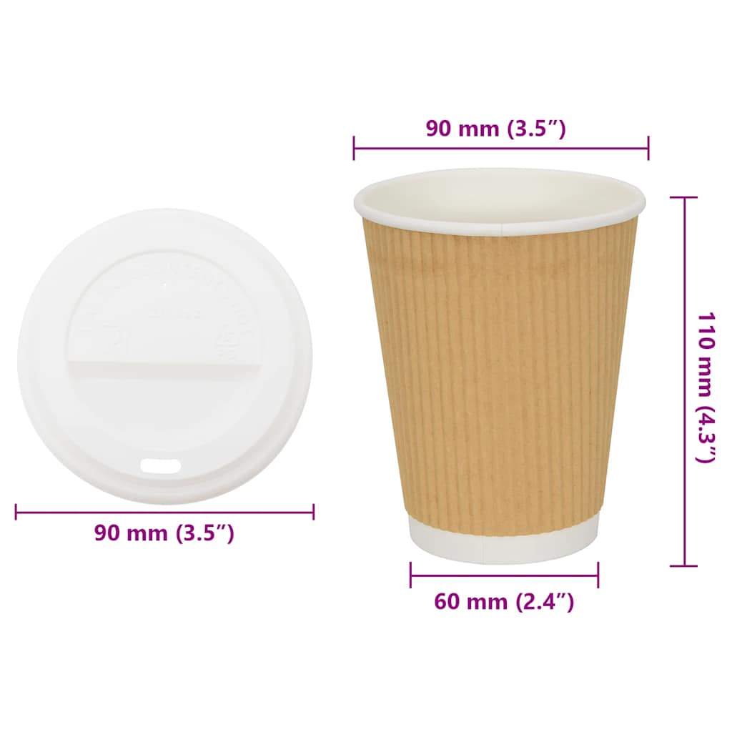 Papir kaffekopper med lokk 1000 stk 12oz 300 ml vidaXL
