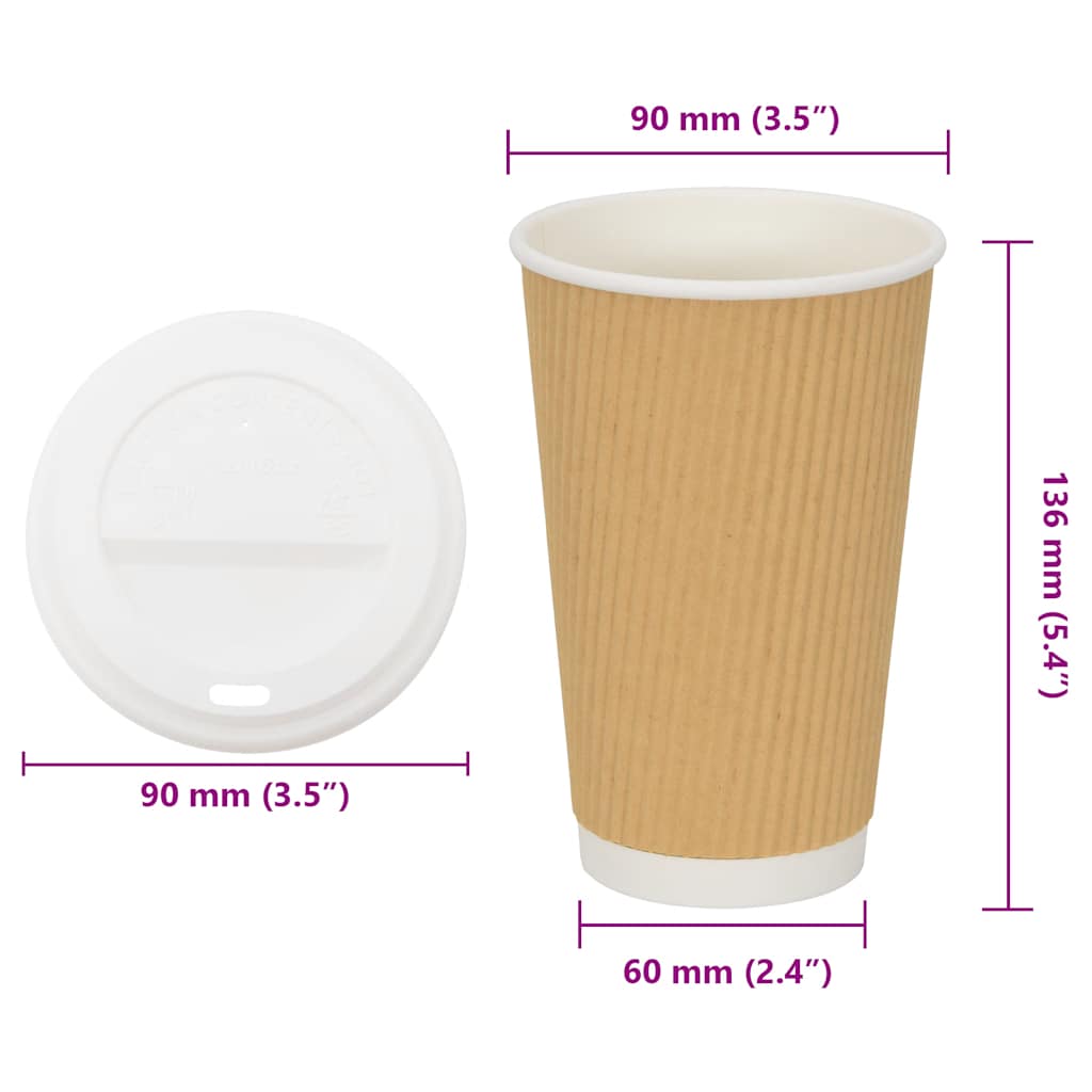 Papir kaffekopper med lokk 1000 stk 16oz 400 ml vidaXL
