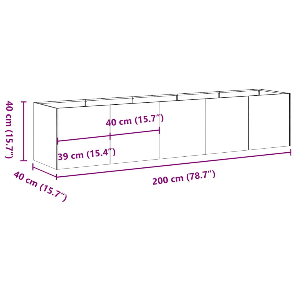 Plantekasse 200x40x40 cm galvanisert stål