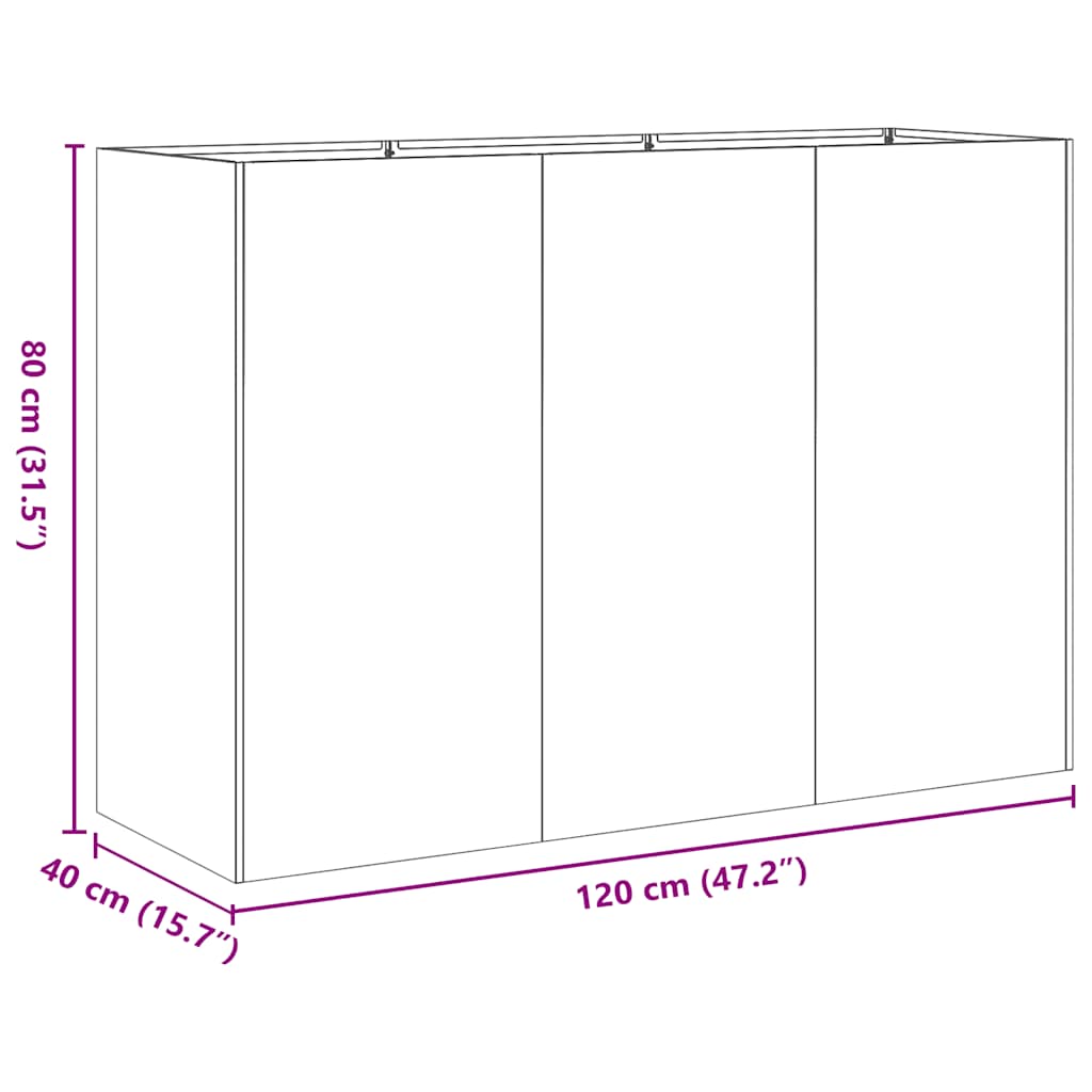Blomsterkasse svart 120x40x80 cm kaldvalset stål