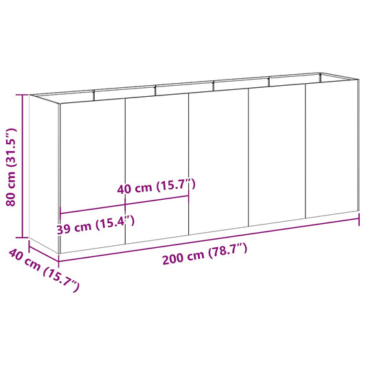 Plantekasse svart 200x40x80 cm kaldvalset stål
