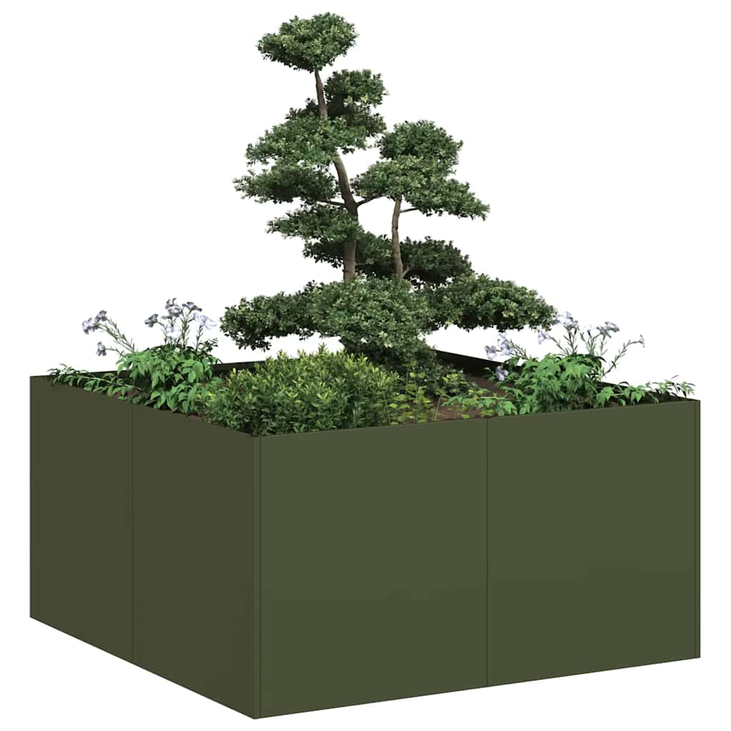 Plantekasse olivengrønn 80x80x40 cm kaldvalset stål
