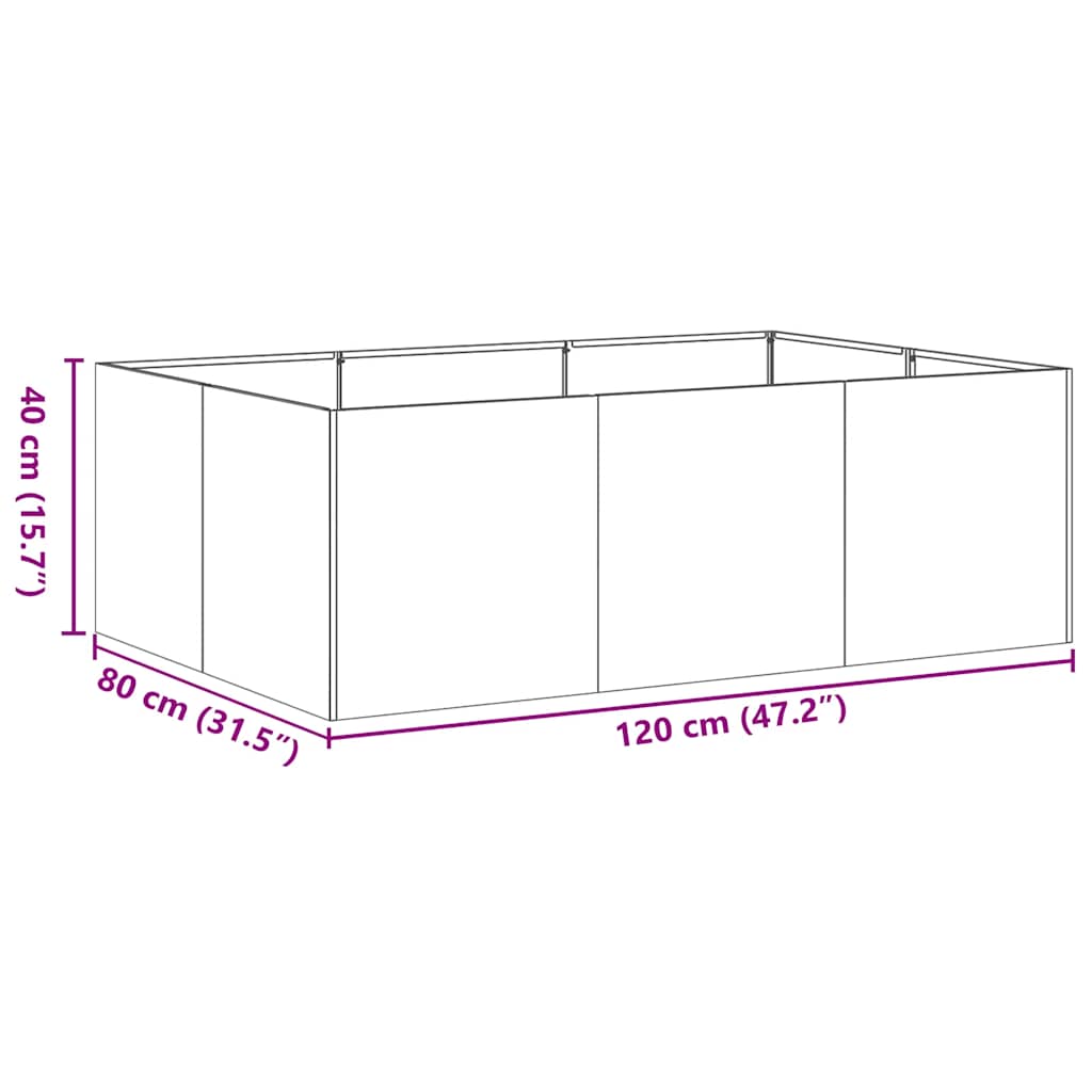 Plantekasse 120x80x40 cm rustfritt stål