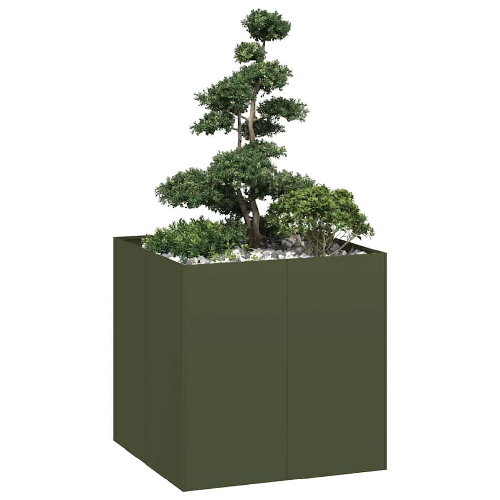 Plantekasse olivengrønn 80x80x80 cm stål