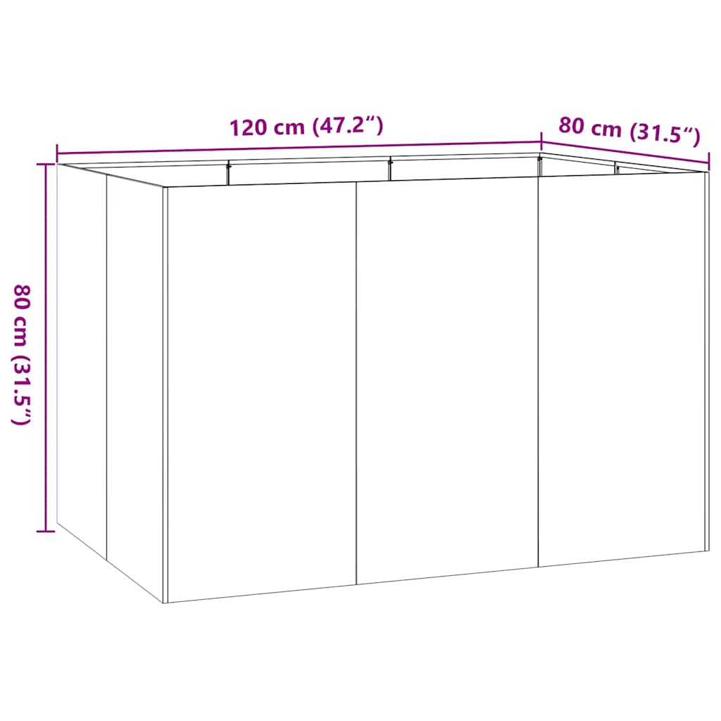 Plantekasse 120x80x80 cm rustfritt stål