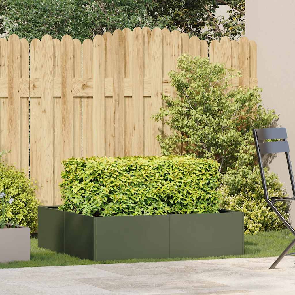 Plantekasse olivengrønn 100x100x30 cm stål