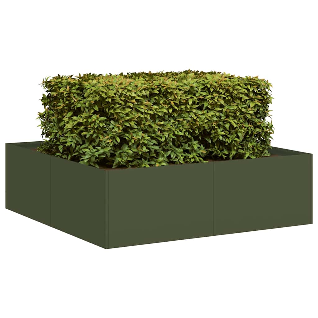 Plantekasse olivengrønn 100x100x30 cm stål