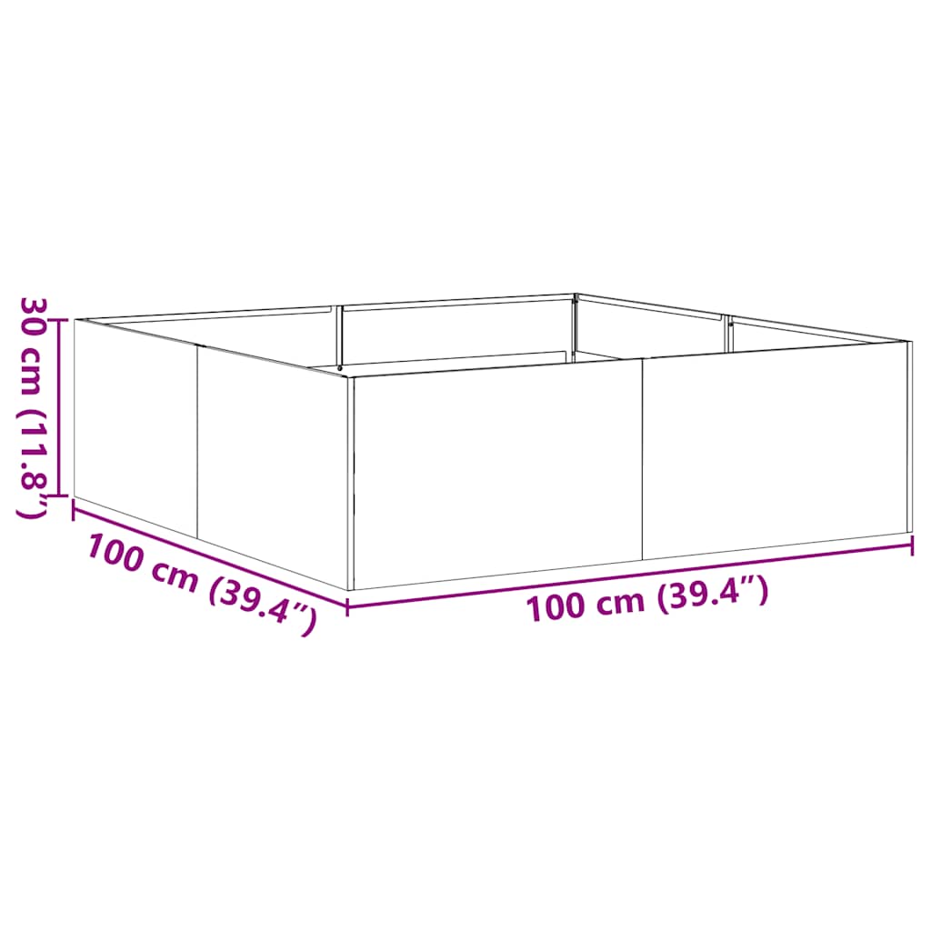 Plantekasse 100x100x30 cm rustfritt stål