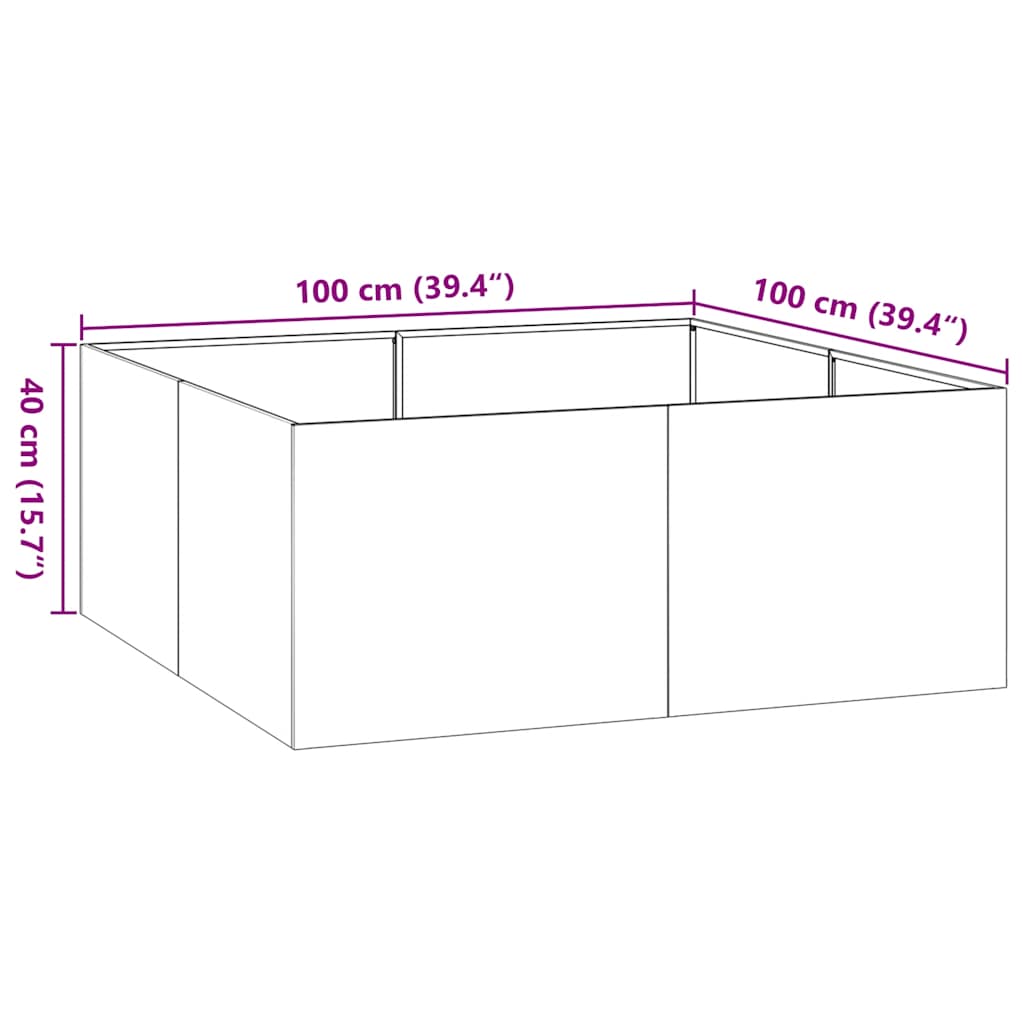 Plantekasse svart 100x100x40 cm stål