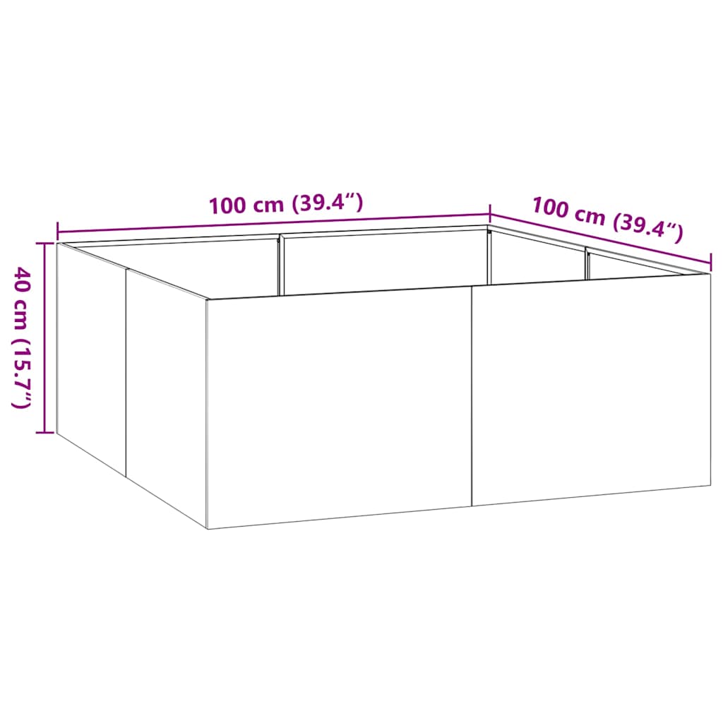 Plantekasse 100x100x40 cm galvanisert stål