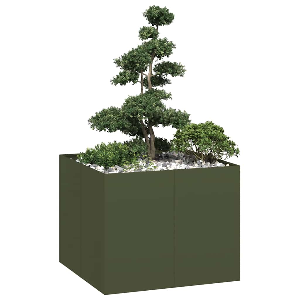 Plantekasse olivengrønn 100x100x80 cm stål