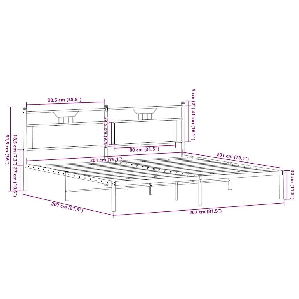 Sengeramme uten madrass madrass røkt eik 200x200 cm