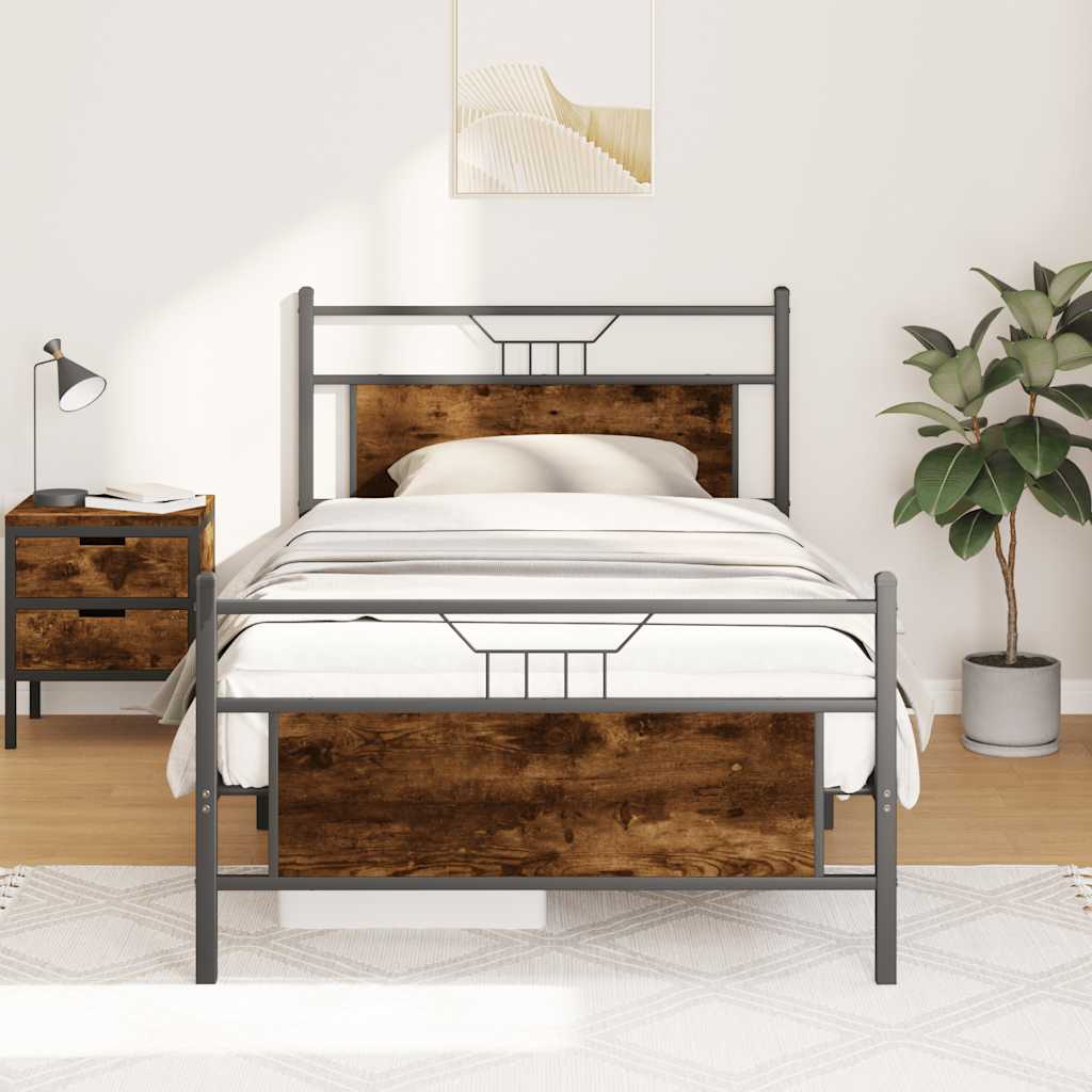 Sengeramme uten madrass røkt eik 100x190 cm konstruert tre