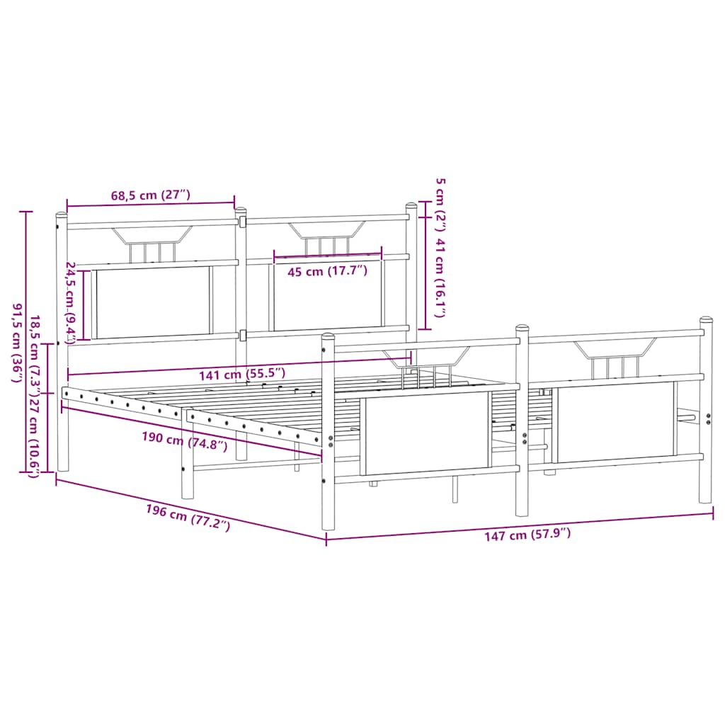 Sengeramme uten madrass røkt eik 140x190 cm konstruert tre