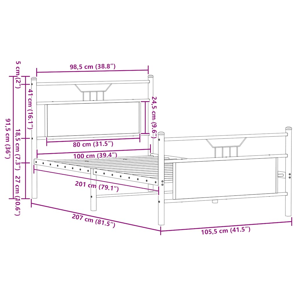 Sengeramme uten madrass sonoma eik 107x203 cm konstruert tre