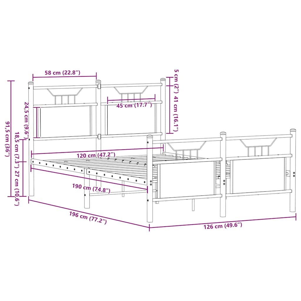 Sengeramme uten madrass sonoma eik 137x190 cm konstruert tre