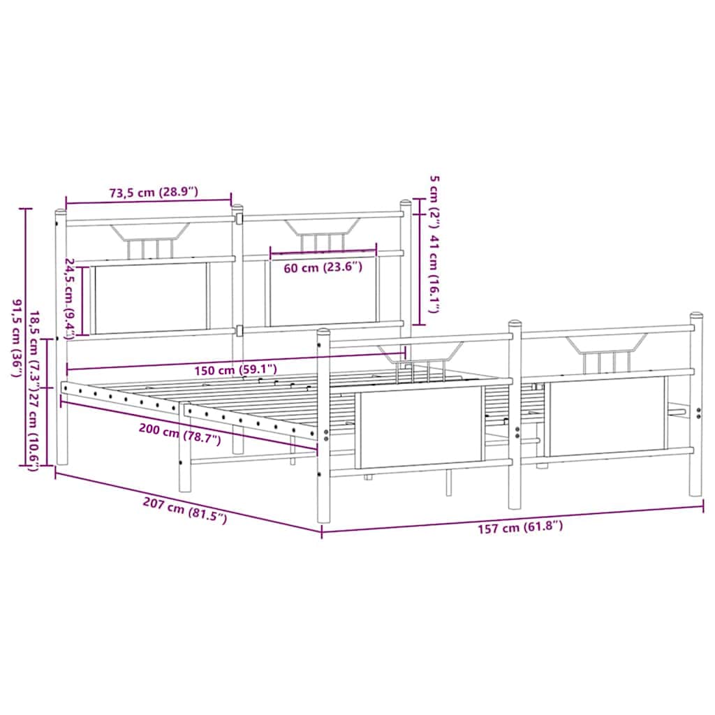 Sengeramme uten madrass sonoma eik 150x200 cm konstruert tre