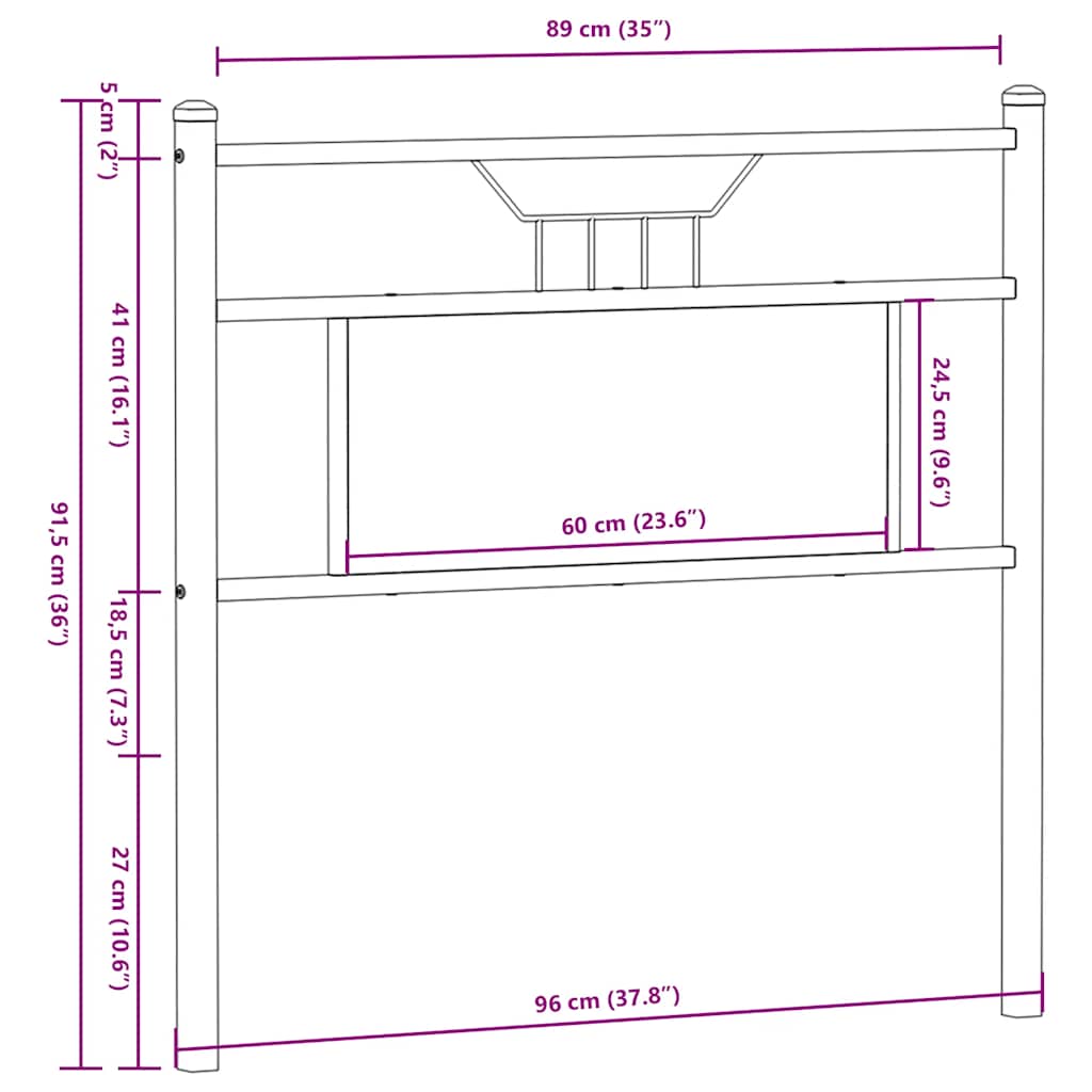 Utskiftbar sengegavl sonoma eik 90 cm konstruert tre og stål vidaXL