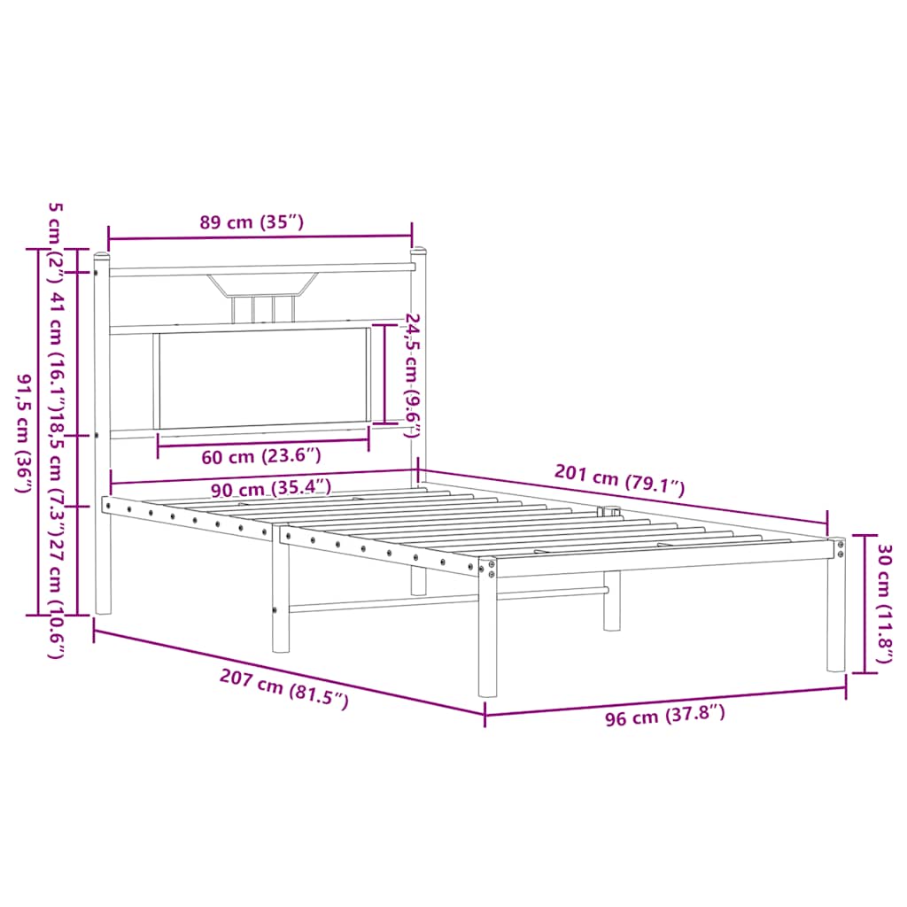 Sengeramme uten madrass brun eik 90x200 cm konstruert tre