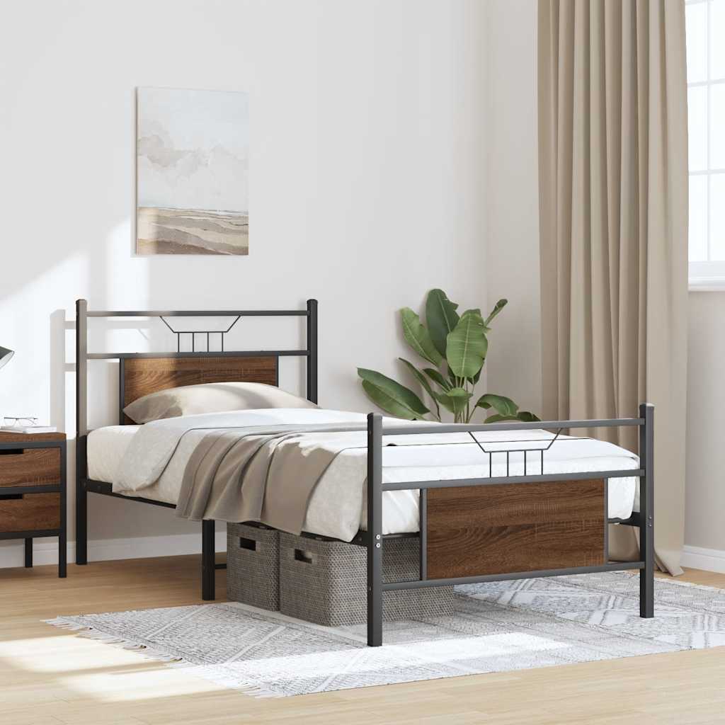 Sengeramme uten madrass brun eik 75x190 cm konstruert tre