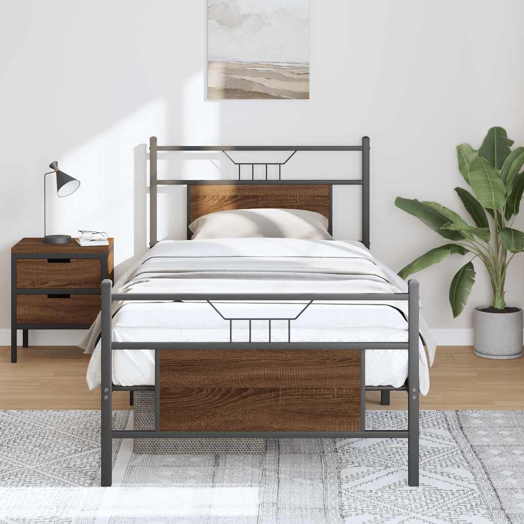 Sengeramme uten madrass brun eik 90x200 cm konstruert tre
