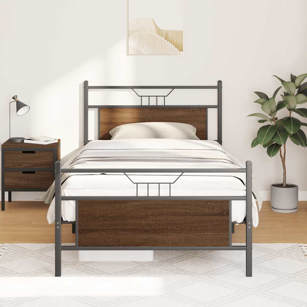 Sengeramme uten madrass brun eik 100x190 cm konstruert tre
