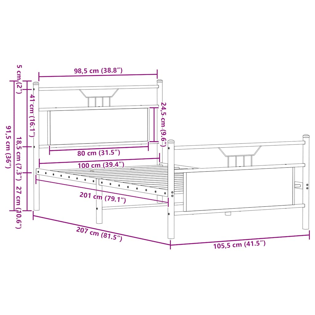 Sengeramme uten madrass brun eik 100x200 cm konstruert tre