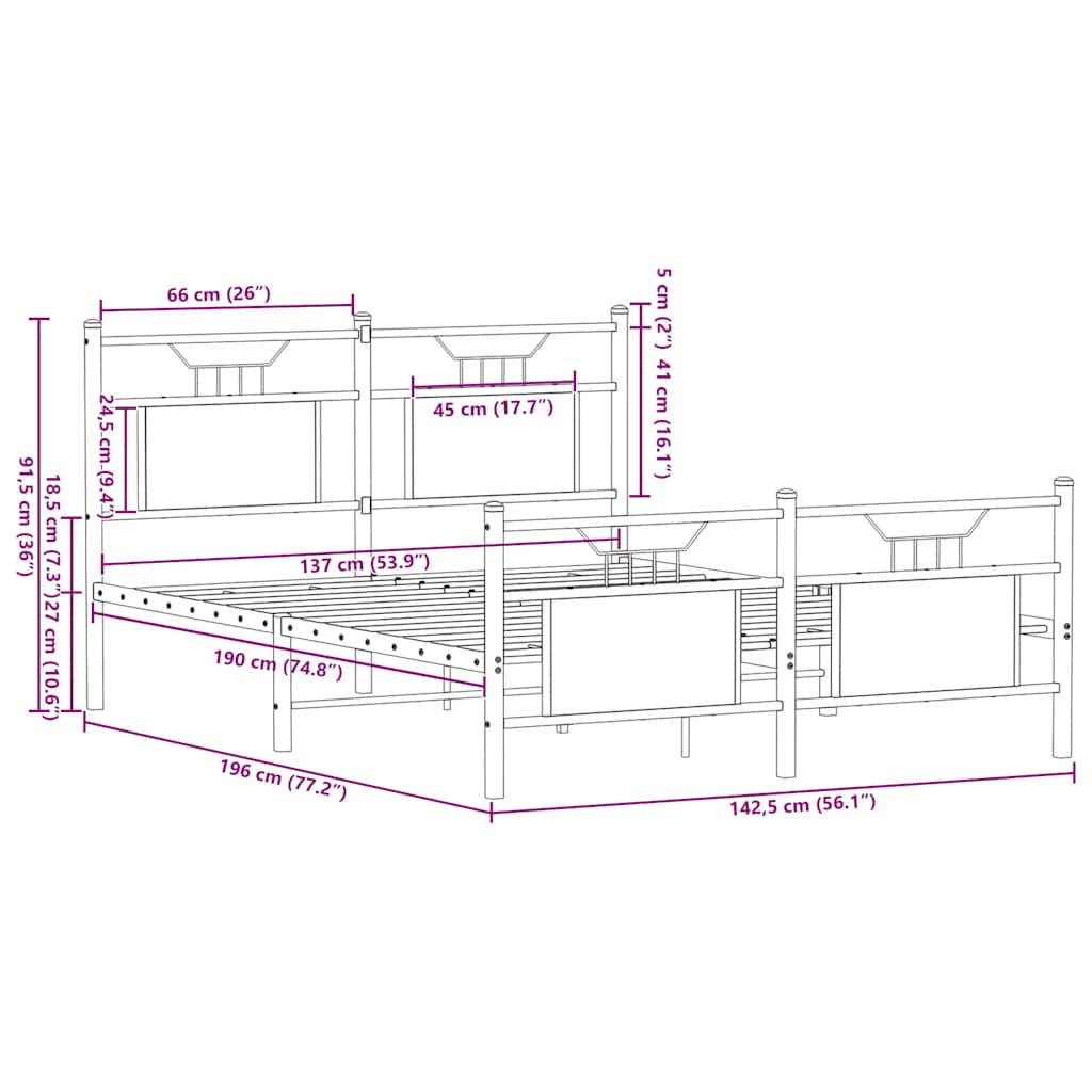 Sengeramme uten madrass brun eik 137x190 cm konstruert tre