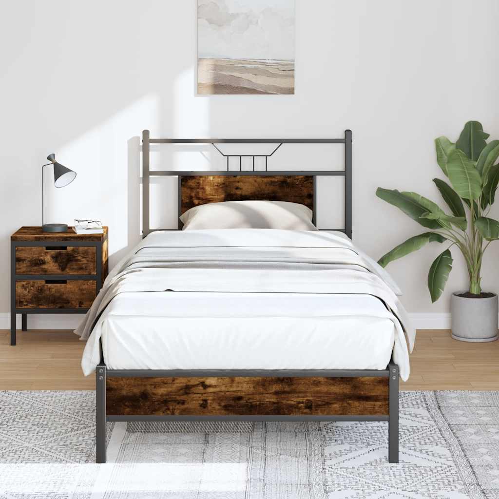 Sengeramme uten madrass røkt eik 90x200 cm konstruert tre