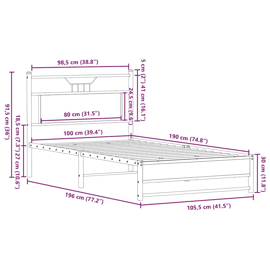 Sengeramme uten madrass røkt eik 100x190 cm konstruert tre