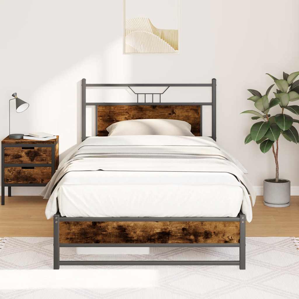Sengeramme uten madrass røkt eik 100x190 cm konstruert tre