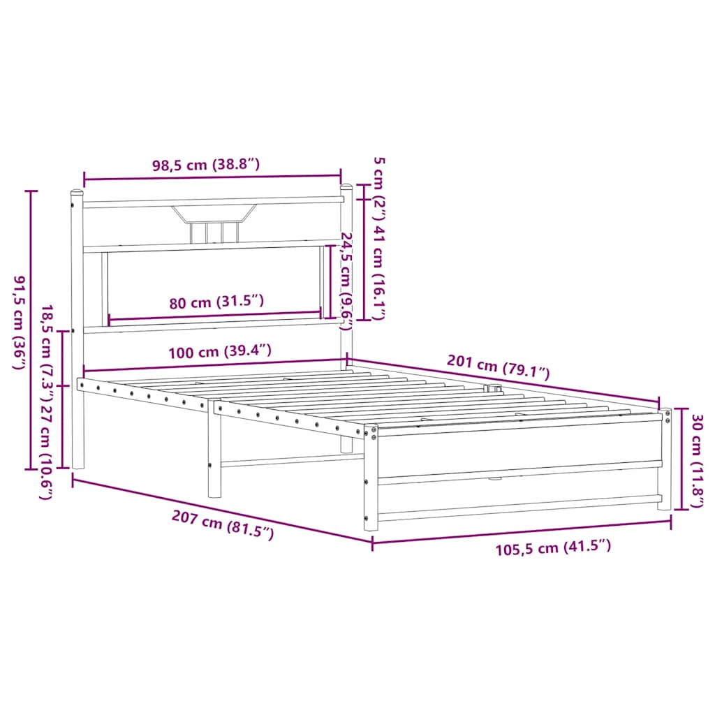 Sengeramme uten madrass røkt eik 100x200 cm konstruert tre