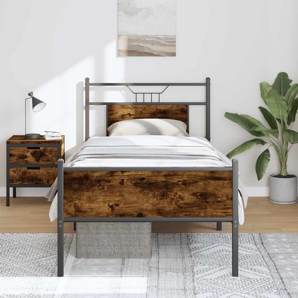 Sengeramme uten madrass røkt eik 90x200 cm konstruert tre