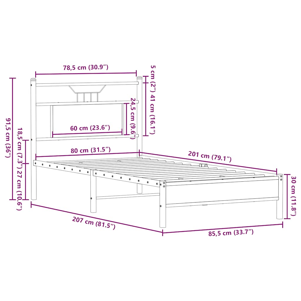 Sengeramme uten madrass sonoma eik 80x200 cm konstruert tre
