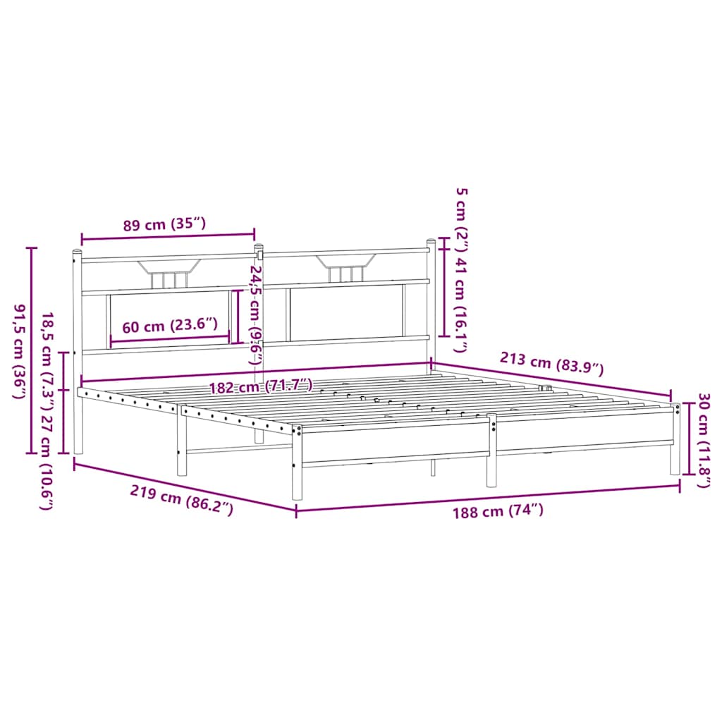 Sengeramme uten madrass sonoma eik 183x213 cm konstruert tre