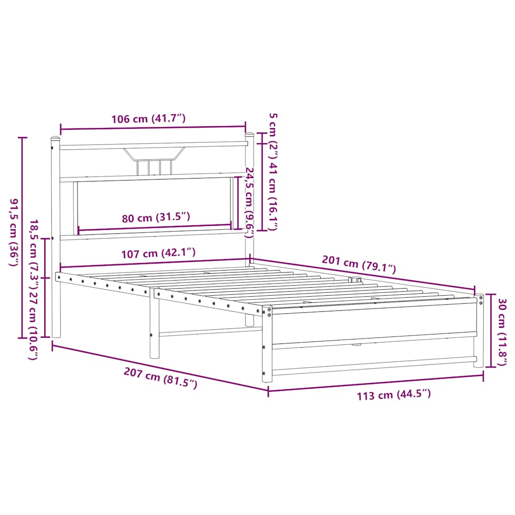 Sengeramme uten madrass sonoma eik 107x203 cm konstruert tre