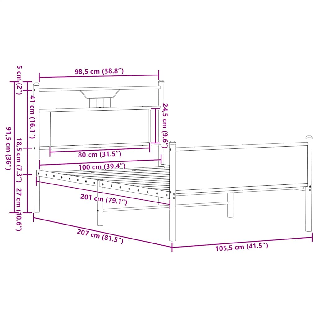 Sengeramme uten madrass sonoma eik 100x200 cm konstruert tre