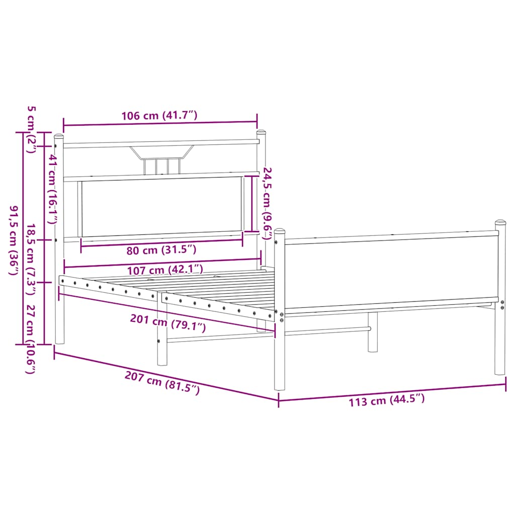 Sengeramme uten madrass sonoma eik 107x203 cm konstruert tre