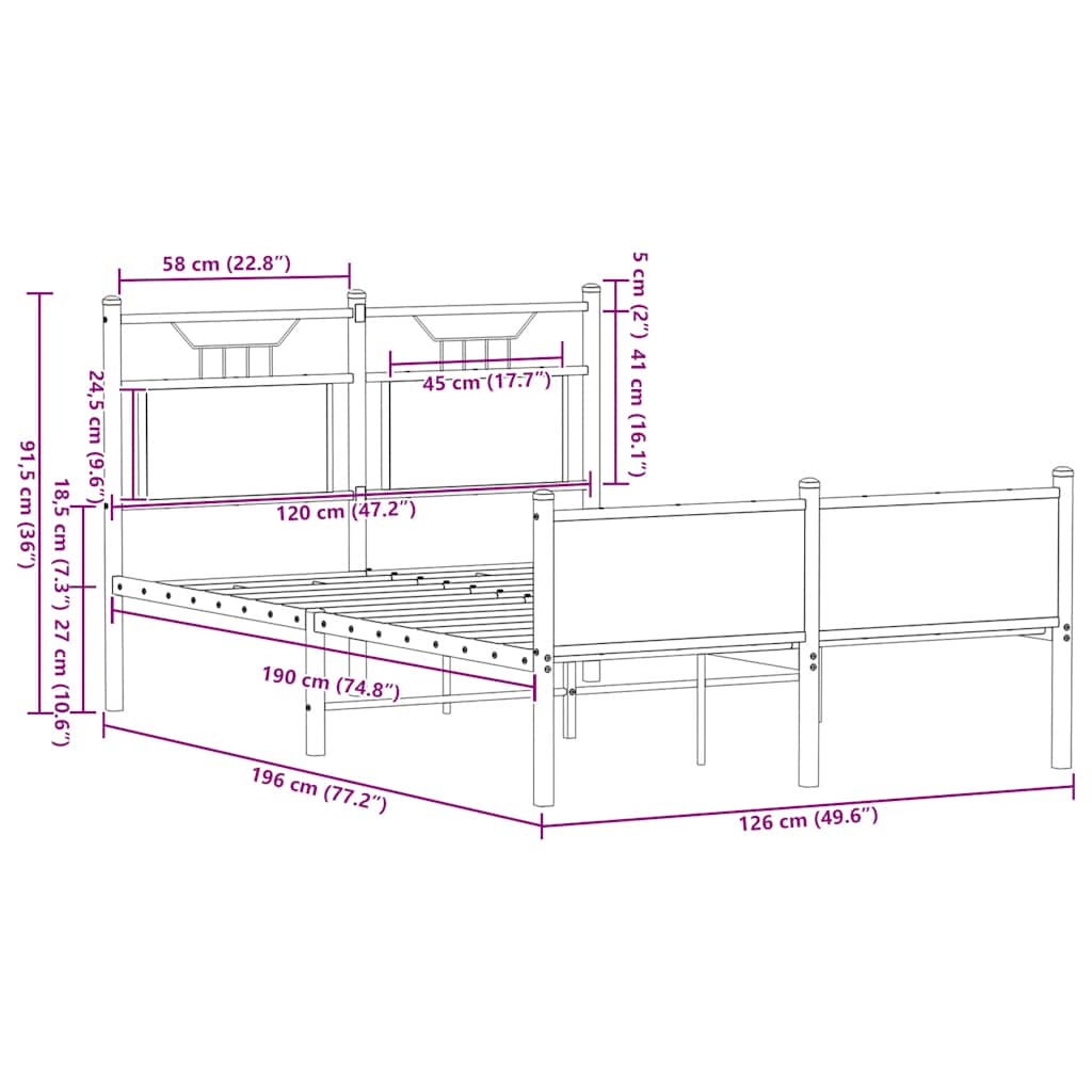 Sengeramme uten madrass sonoma eik 120x190 cm konstruert tre