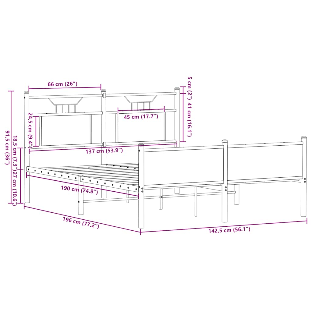 Sengeramme uten madrass sonoma eik 137x190 cm konstruert tre